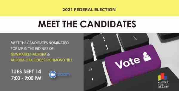 奥罗拉公共图书馆将于9月14日举行两个选区的联邦大选候选人与选民的网上见面会